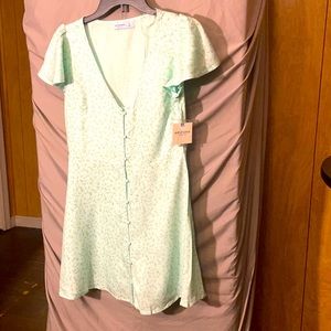 BRAND NEW mint green flower print button down front a-line tapered waist Dress
